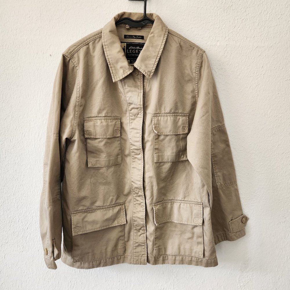 Eddie Bauer Legend Canvas Jacket Mens Medium Spencer Bay Khaki Cargo Jacket